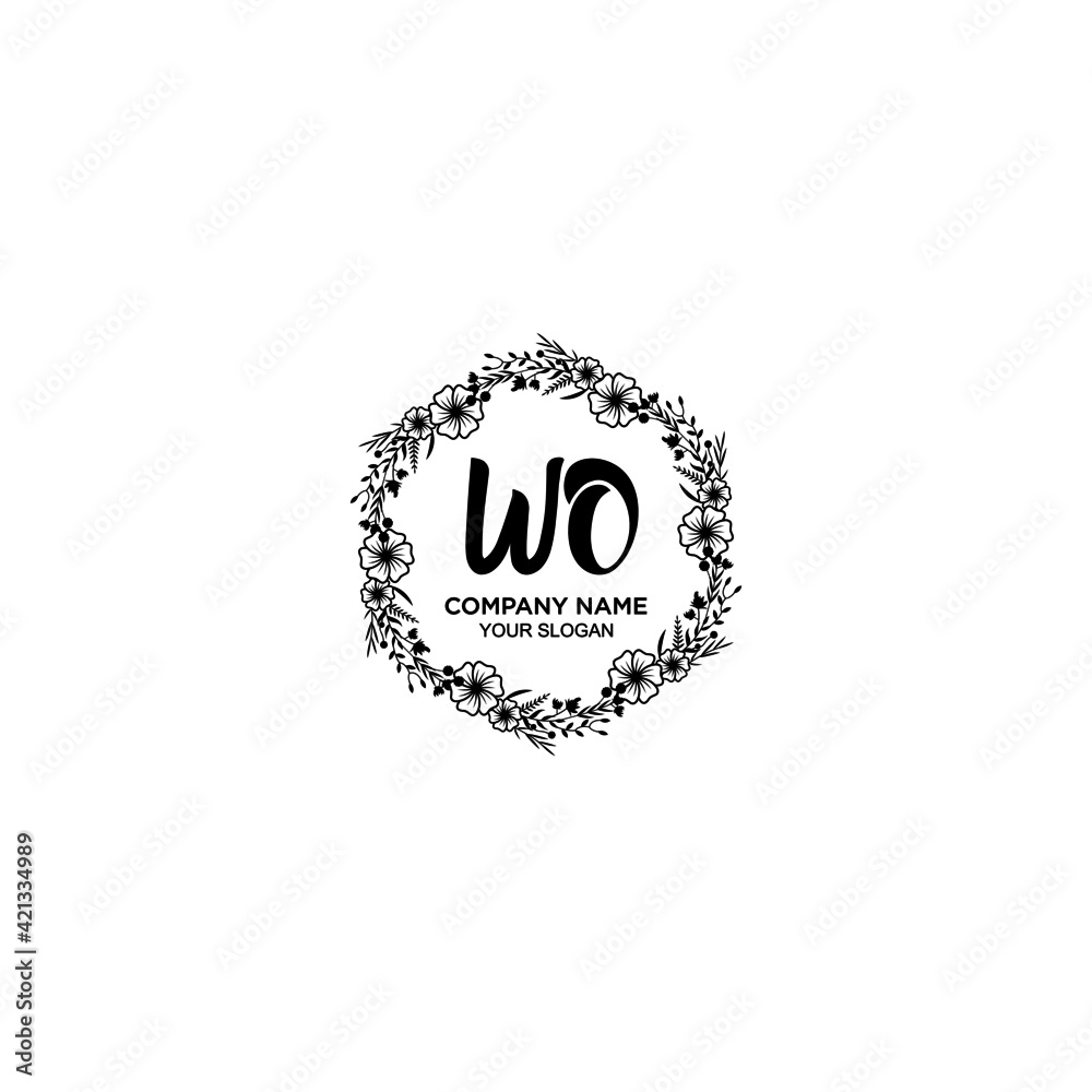 WO initial letters Wedding monogram logos, hand drawn modern minimalistic and frame floral templates WO initial letters Wedding monogram logos, hand drawn modern minimalistic and frame floral templates