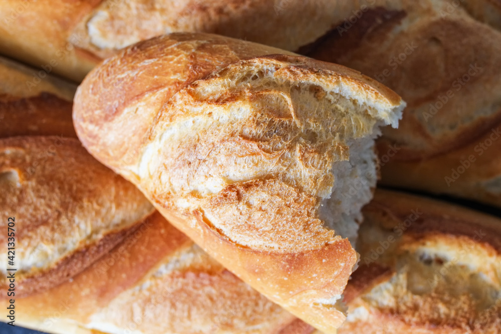 French bread. French baguette. Close up focus.