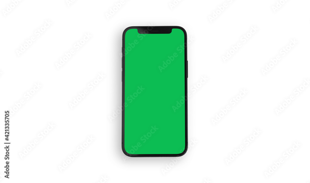 Template and mockup with modern mobile phone with blank green screen on white isolated background Template and mockup with modern mobile phone with blank green screen on white isolated background