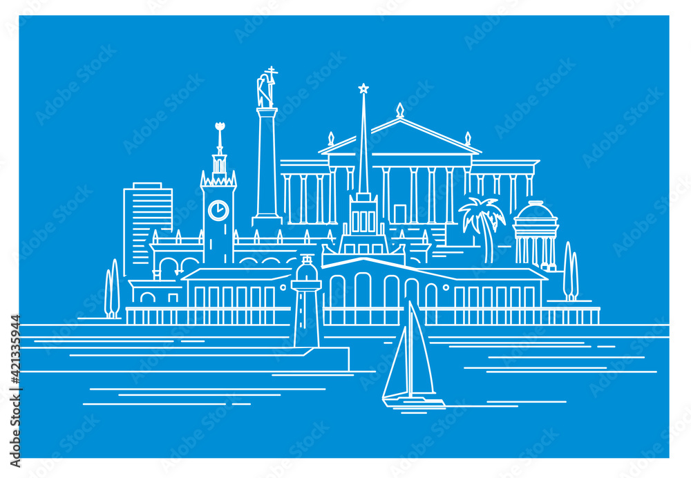 Sochi city landscape, landmark. Vector illustration