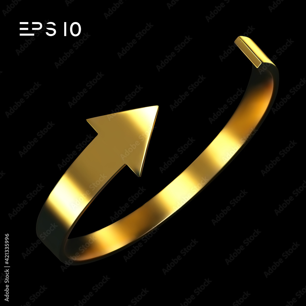 Gold arrow spin isolated on black background. Vector arrow button symbol. Vector illustration. Gold arrow spin isolated on black background. Vector arrow button symbol. Vector illustration.