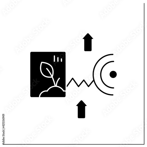 Crop monitoring glyph icon. Monitoring different fields and crops. Show dynamics of harvest development. Helps to ensure yields. Smart farming.Filled flat sign. Isolated silhouette vector illustration