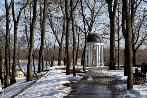 Palace of the Rumyantsevs and Paskevichs. Gomel palace and park ensemble in winter named after Lunacharsky. Gomel. Belarus. Winter in the Gomel park. Museum. Sights of Gome © ostapenkonat