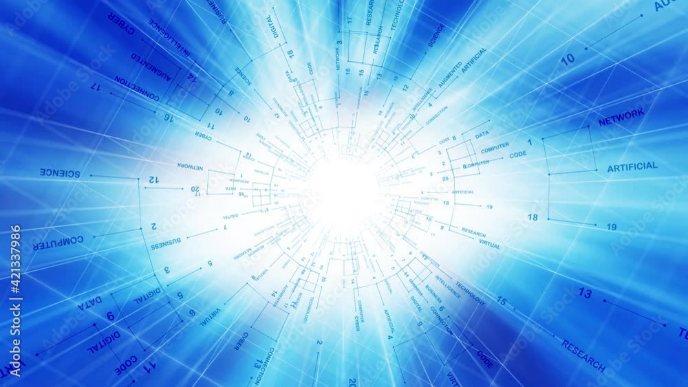 Technology futuristic word cloud on bright light blue animation background. Technology futuristic word cloud on bright light blue animation background.