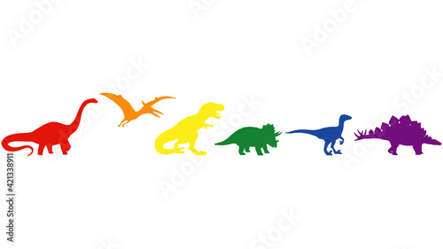 dinosaurs with the colors of the LGBT flag