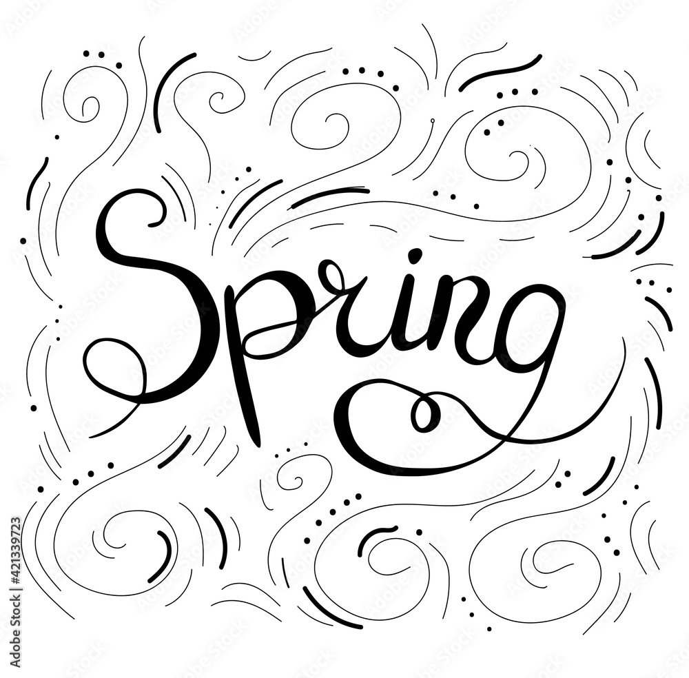 Spring, cute hand-drawn lettering. T shirt poster banner typography design.  illustration