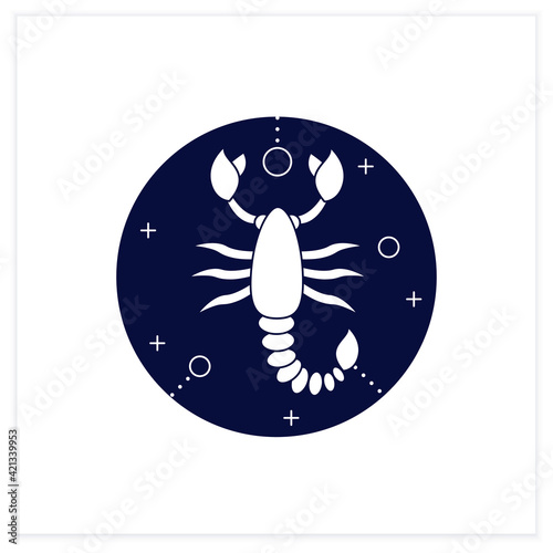 Scorpio flat icon. Eight fire sign in zodiac. Scorpion birth symbol. Mystic horoscope sign. Astrological science concept.Vector illustration photo