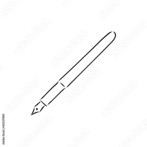 Aged luxury business steel basic tip of feather isolated on white backdrop. Freehand linear black color hand drawn picture logo sketchy in artsy scribble ancient style. Closeup view