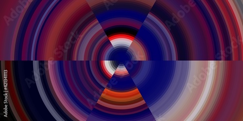 Blue red purple circular design, abstract background with red and white stripes