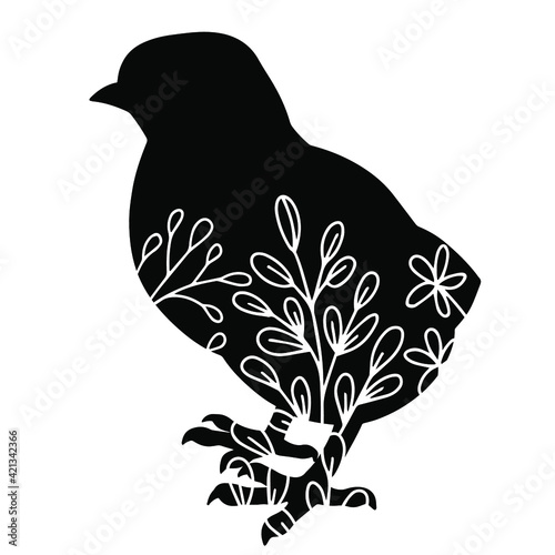 Wallpaper Mural Hand drawn vector silhouette of chicken with floral ornament. Stock illustration of easter symbol isolated on white. Torontodigital.ca
