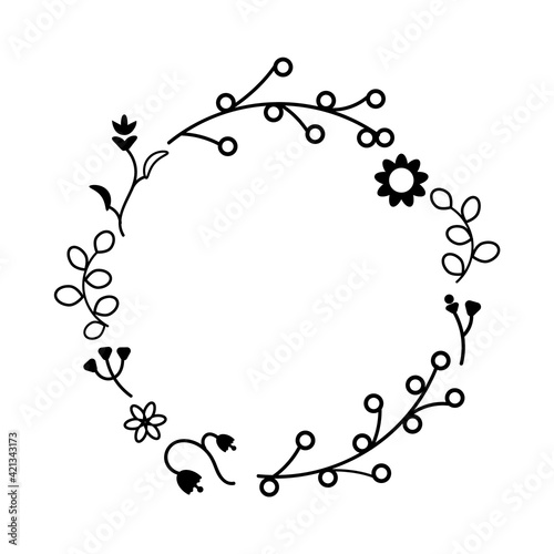 Wildflower wreath. Vector stock illustration for poster or card