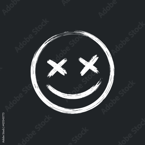 vector Illustration Scary Grunge Smile Face Sticker.