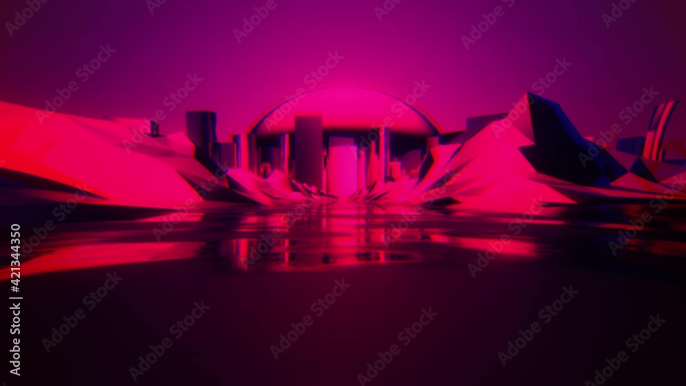 Modern Electric Low Polygon Mountain Sunset Cityscape Driving Loop Background