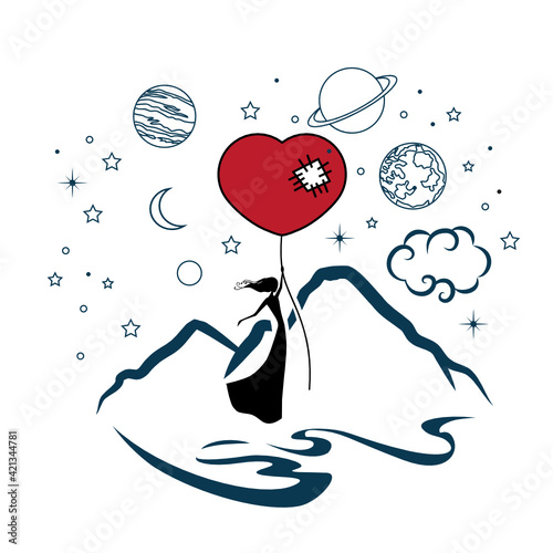 romantic balloon flight, vector graphic design element