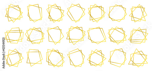 Gold polygonal geometric frames isolated on white. Design elements for wedding invitation card, different celebration, poster, flyer, banner. Decorative lines borders. Collection for graphic design.