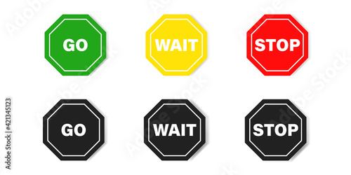 Go wait stop road sign .  Set of control traffic signs . Vector illustration on white background.