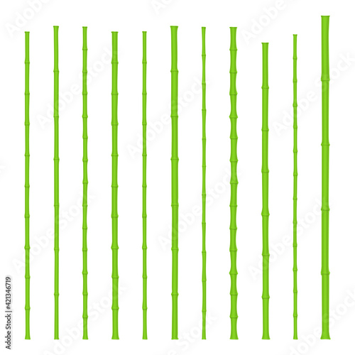 Realistic green bamboo sticks set. Vector Illustration.