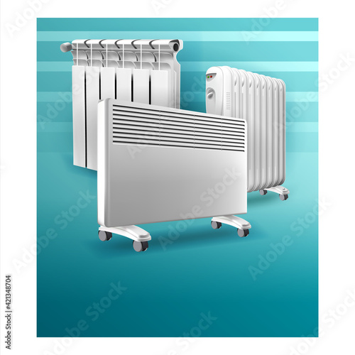 Heaters Domestic Equipment Promo Poster Vector Illustration