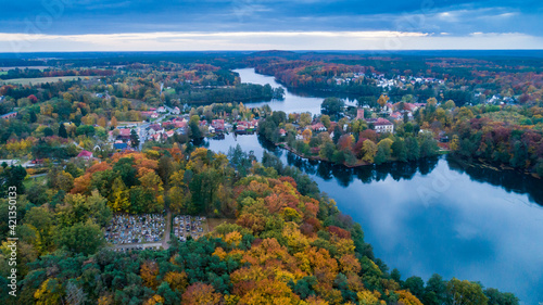 Panorama of the city of Łagów and Łagowskie Lake in Poland. View of the Castle of the Knights Hospitaller. © konradkerker