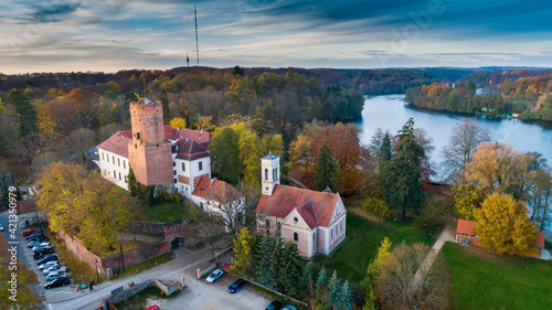 Billede på lærred Panorama of the city of Łagów and Łagowskie Lake in Poland