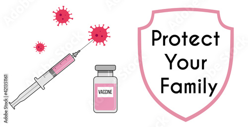  Time to vaccinate banner with light pink shield on white background