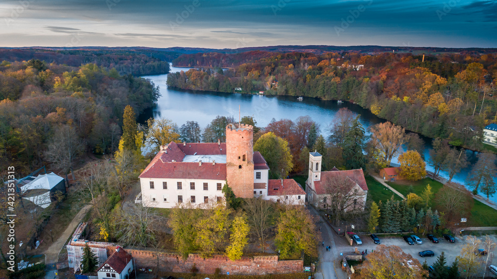 Obraz premium Panorama of the city of Łagów and Łagowskie Lake in Poland. View of the Castle of the Knights Hospitaller.