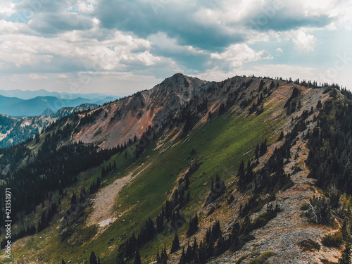 USA, Washington State, Pierce County, Crystal Mountain Resort. Aerial of 'Throne' peak and ridgeline during summer. © Danita Delimont