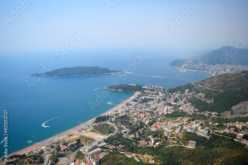 Paragliding in Montenegro in Budva. View on the city and sea summer travel