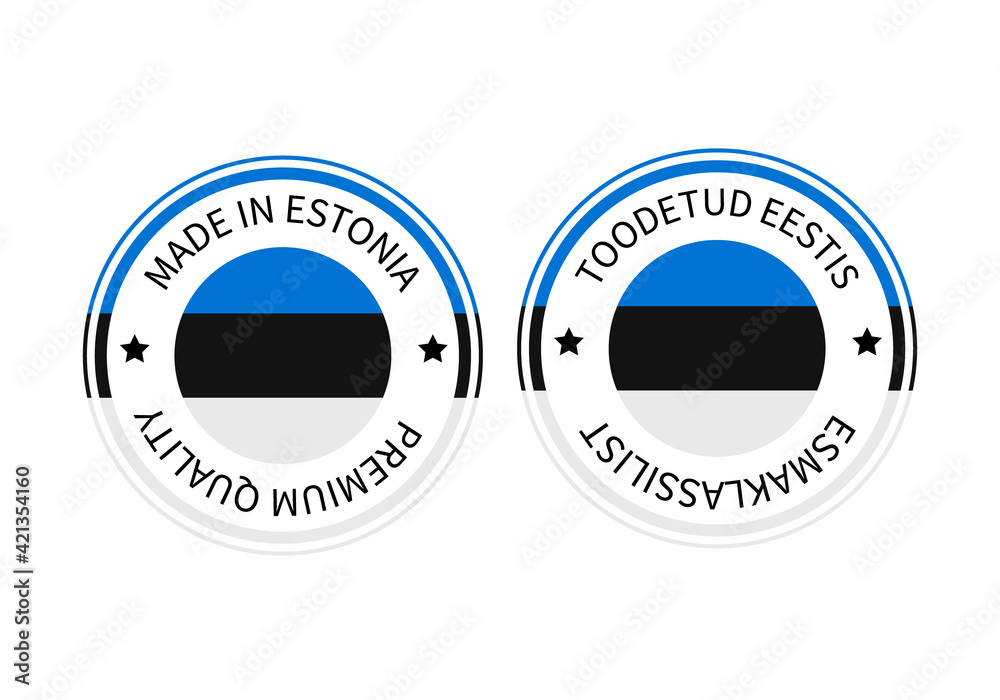 Made in Estonia round labels in English and in Estonian languages