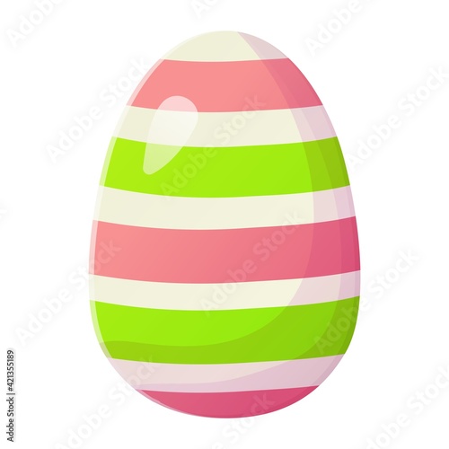 Cute realistic Easter egg painted with wide pink and green lines. Can be used as easter hunt element for web banners, posters and web pages.