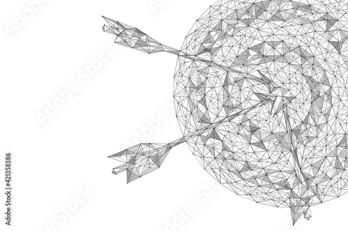Three arrows hit the exact center of the target. Polygonal construction of concatenated lines and points.