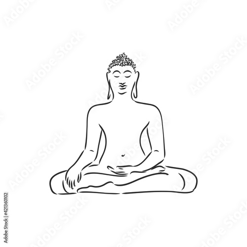 Vector Buddha in line hand drawn sketch style on white background