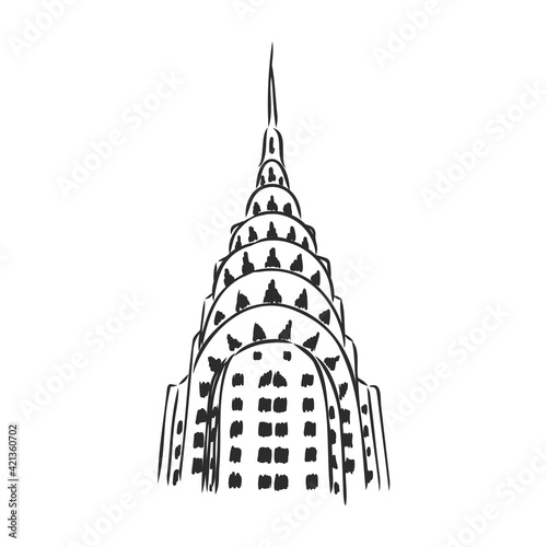 CHRYSLER BUILDING, NEW YORK, USA: Chrysler building and skyscrapers, hand drawn sketch, vector фототапет