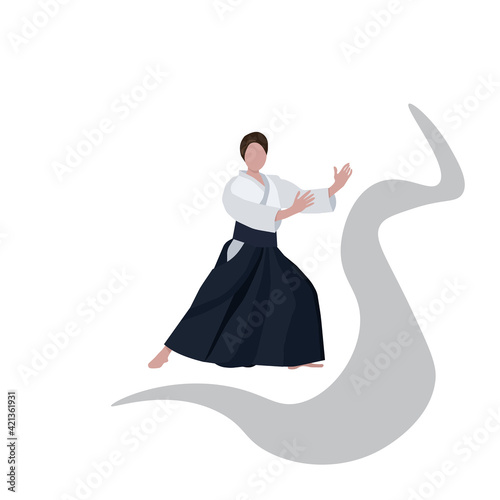 Aikido girl, figure in training attire practices aikido