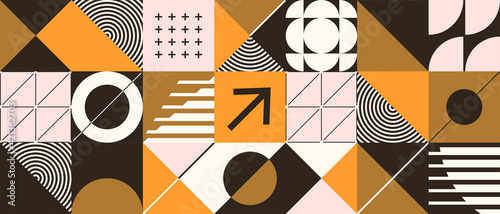 Abstract background with geometric shapes and halftone textures. Minimalistic geometric pattern in Scandinavian style.