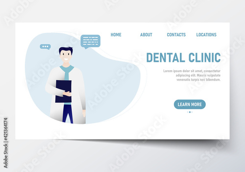 Template for dental clinic website, landing page Vector illustration in flat style. Landing page orthodontic services.