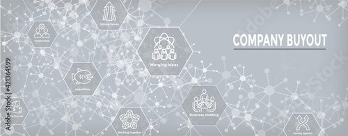 Companies merging together, one buying out the other - icon set