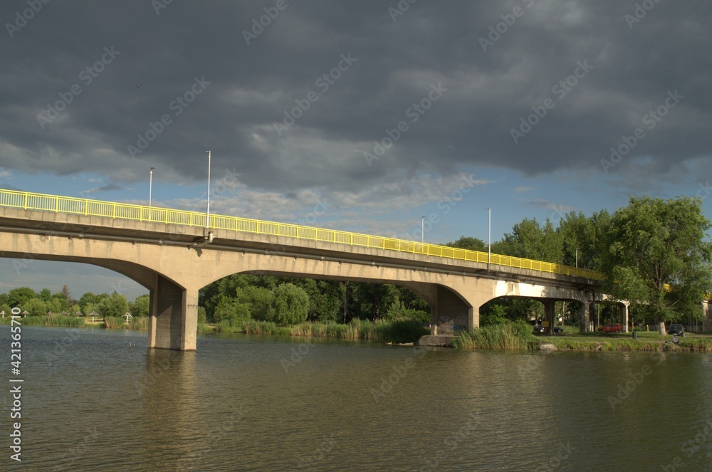 Panorama of the bridge in Srbobran, near Novi Sad, Vojvodina, Serbia. 