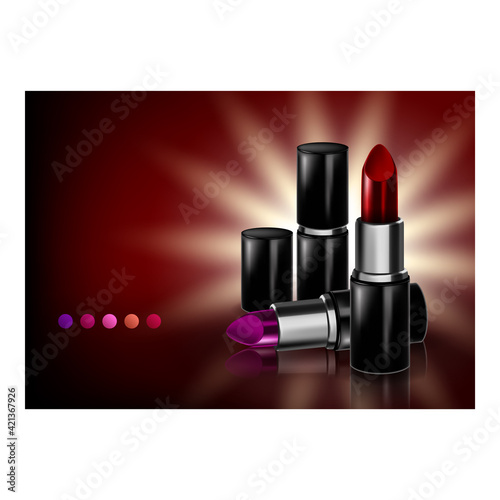 Lipstick Cosmetology Product Promo Banner Vector