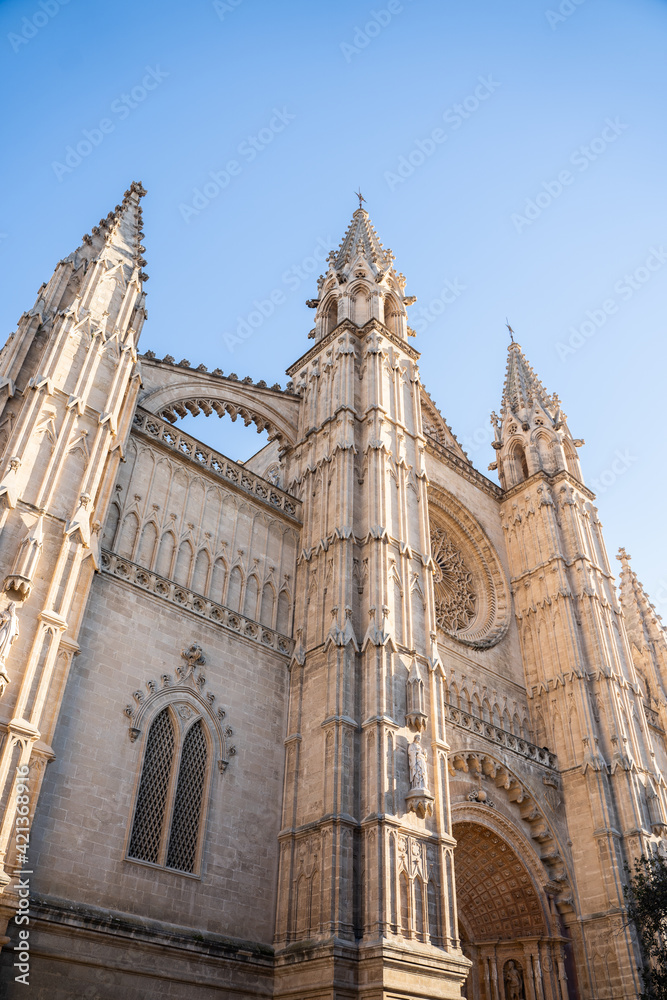 Beautiful view of the entrance of the cathedral Basilica de Santa Maria in Palma de Mallorca, Spain Beautiful view of the entrance of the cathedral Basilica de Santa Maria in Palma de Mallorca, Spain