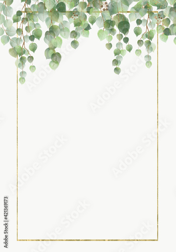 Fototapeta Naklejka Na Ścianę i Meble -  Pale leaves - botanical design banner. Floral pastel watercolor border frame.