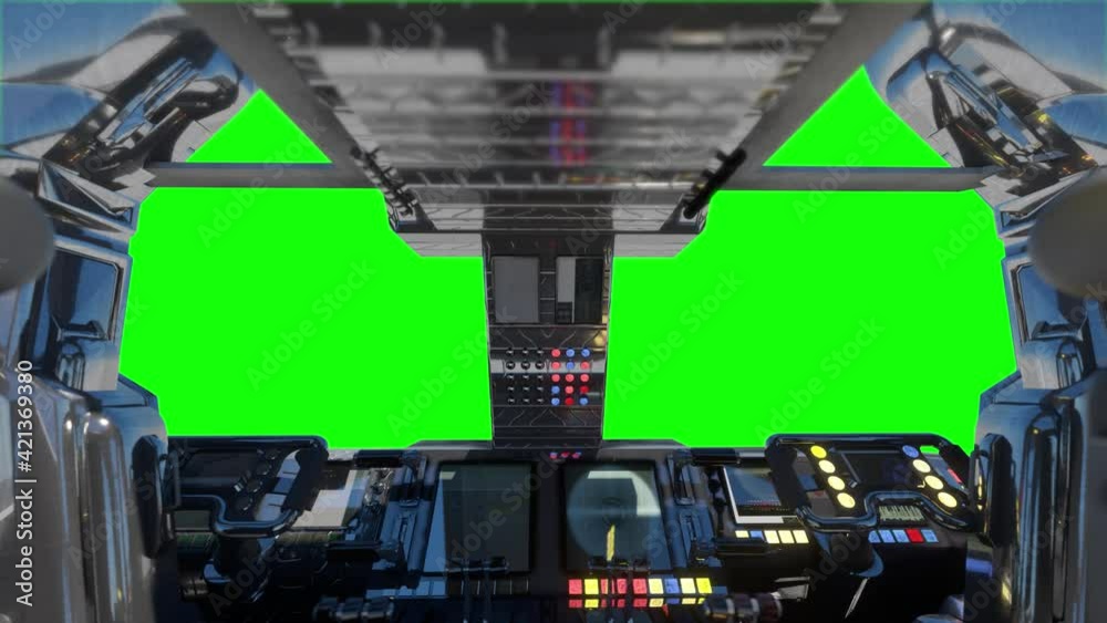Inside a Spaceship Cockpit on a Green Screen render 3d