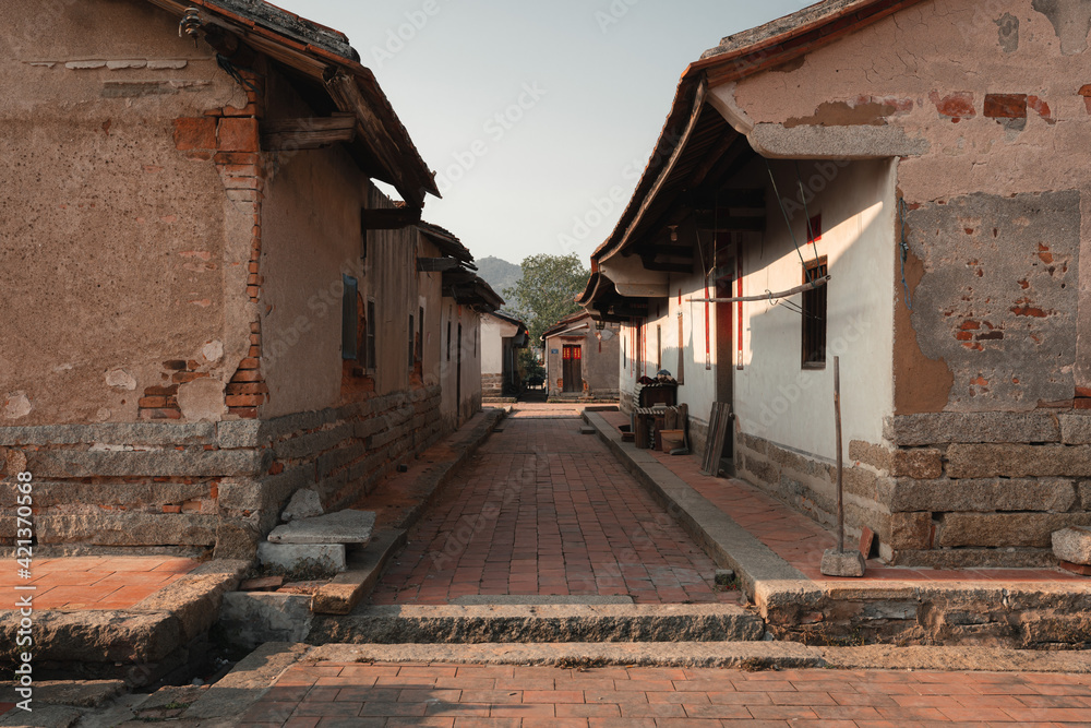 Old buildings in Daimei village, a traditional Chinese village with neat rows of houses in Zhangzhou, Fujian, China	