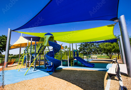 Shade Canopies Covering Kids Playground Equipment