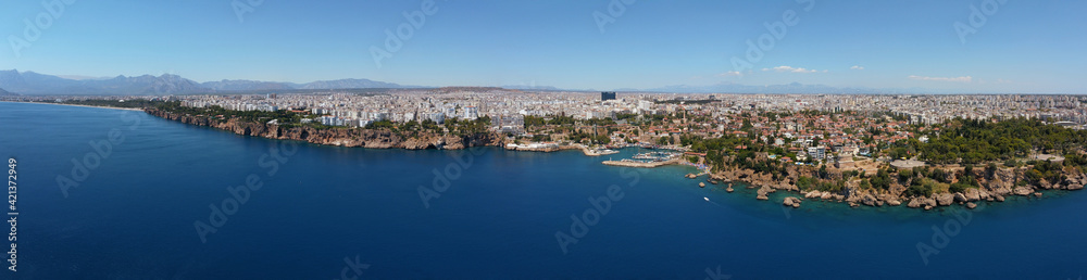 Panorama of Antalya, Turkey. Photo taken with a drone.
