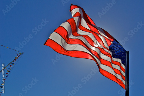 American flag and dressed mast abstract  photo