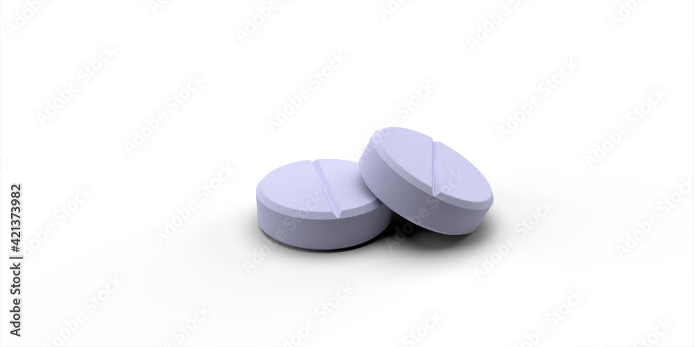 Two blue pills on a white background. Background of medicines. 3d rendering Two blue pills on a white background. Background of medicines. 3d rendering