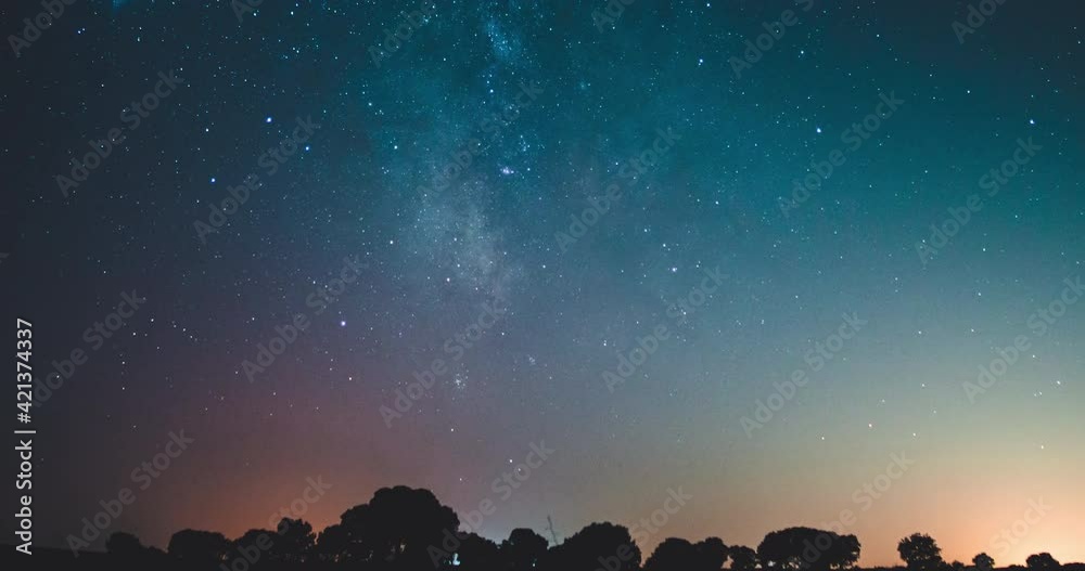 Time lapse Vía láctea con arboles