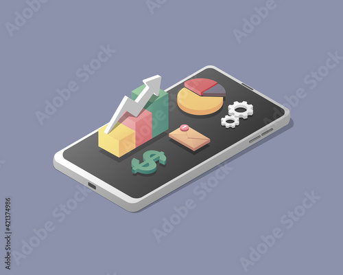 Financial management. Home finance and business concept. Colored isometric vector illustration. 