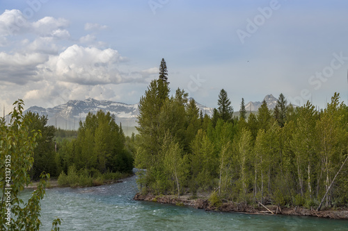 North Fork Flathead River with Glacier National Park mountain range in background, Montana, USA
 photo